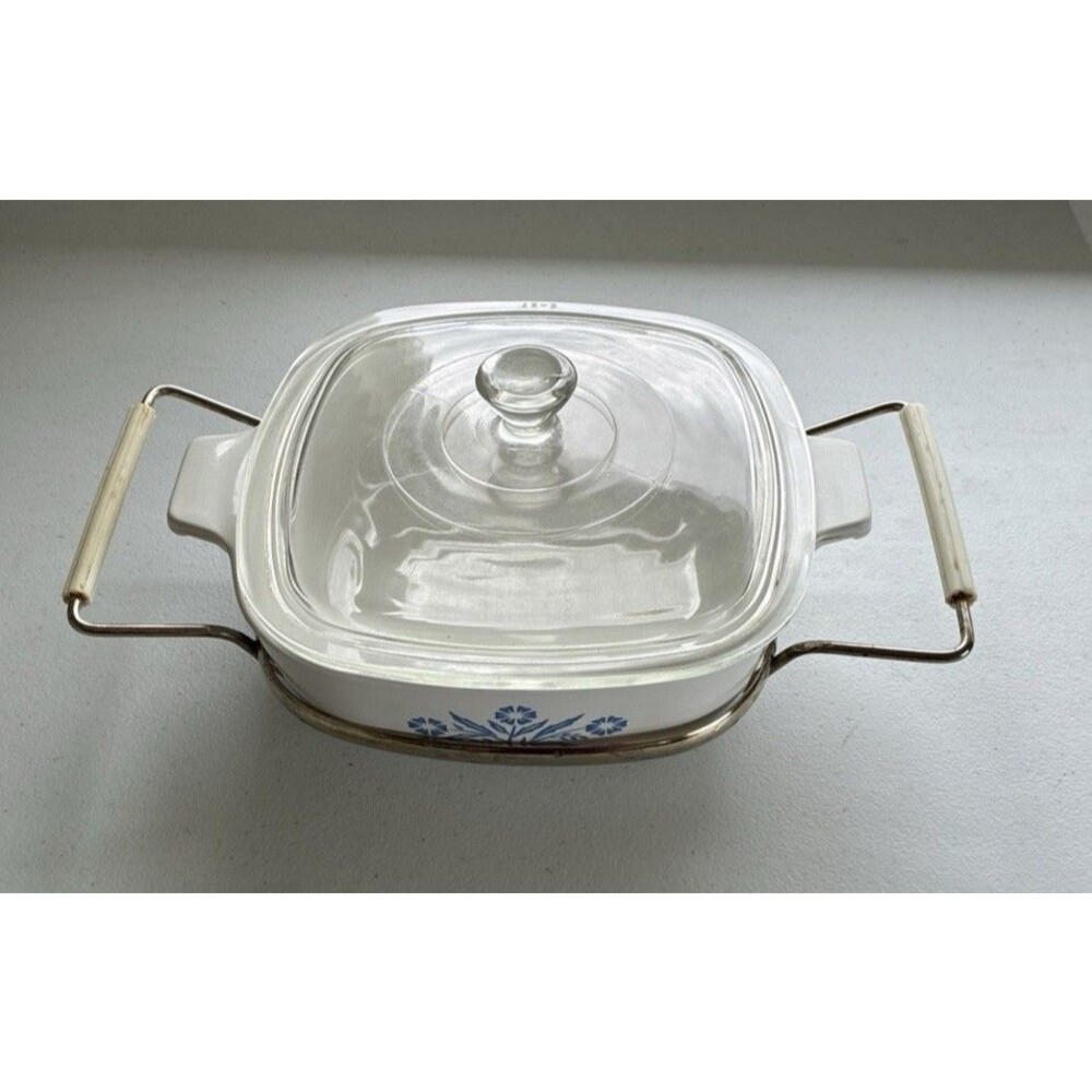 Vintage CorningWare Blue Cornflower P-1-B 1 Qt Casserole w/ Lid & Trivet USA